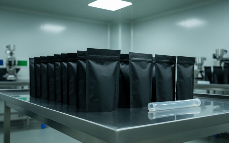 Sealed Mylar retail cannabis packaging ready for treatment