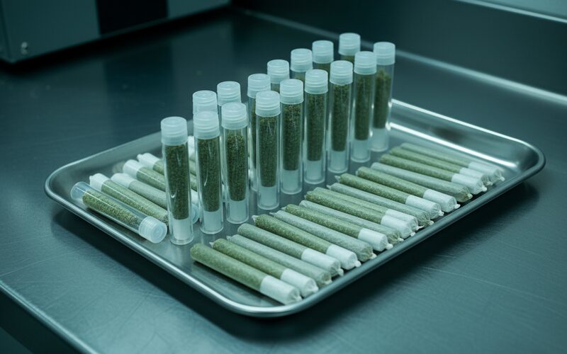 Finished cannabis pre-rolls in plastic tubes