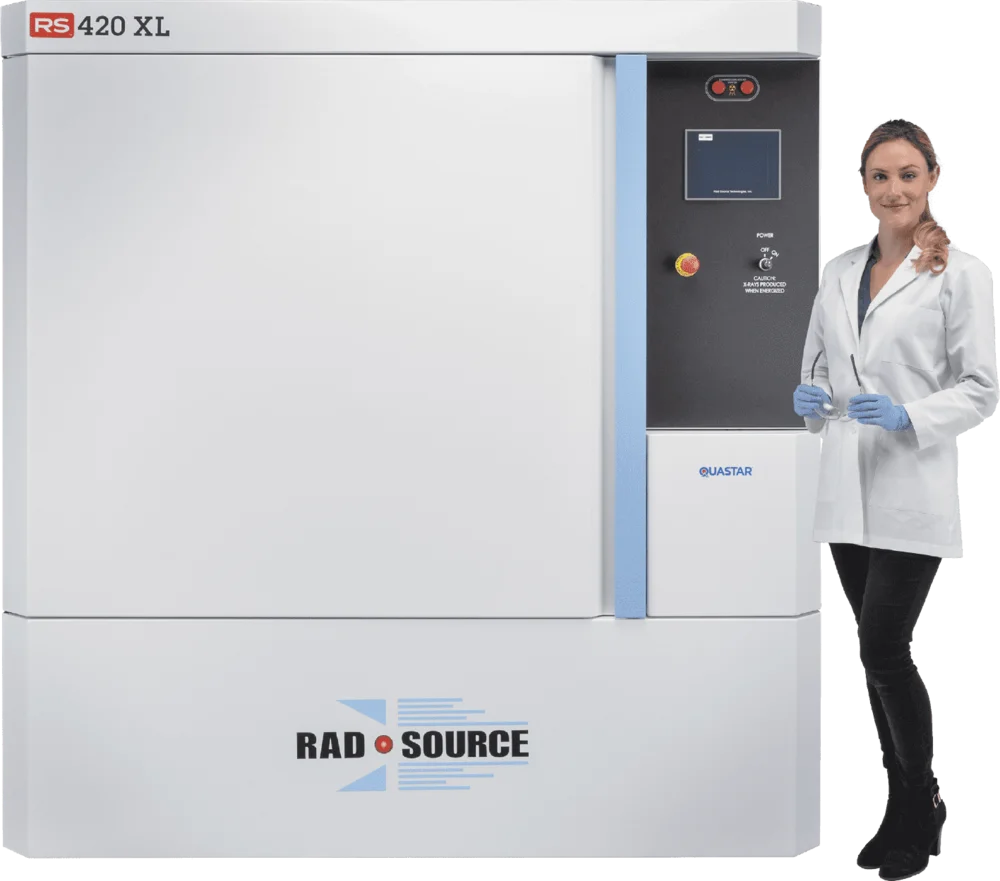 Rad Source RS 420XL with an operator standing beside it for scale